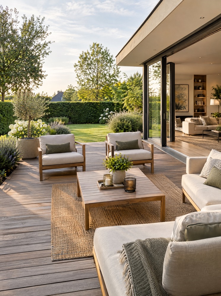 Impressiebeeld terras aan de Leie